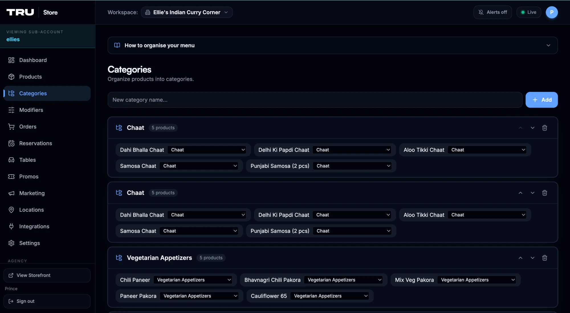 TruPortals admin: Categories