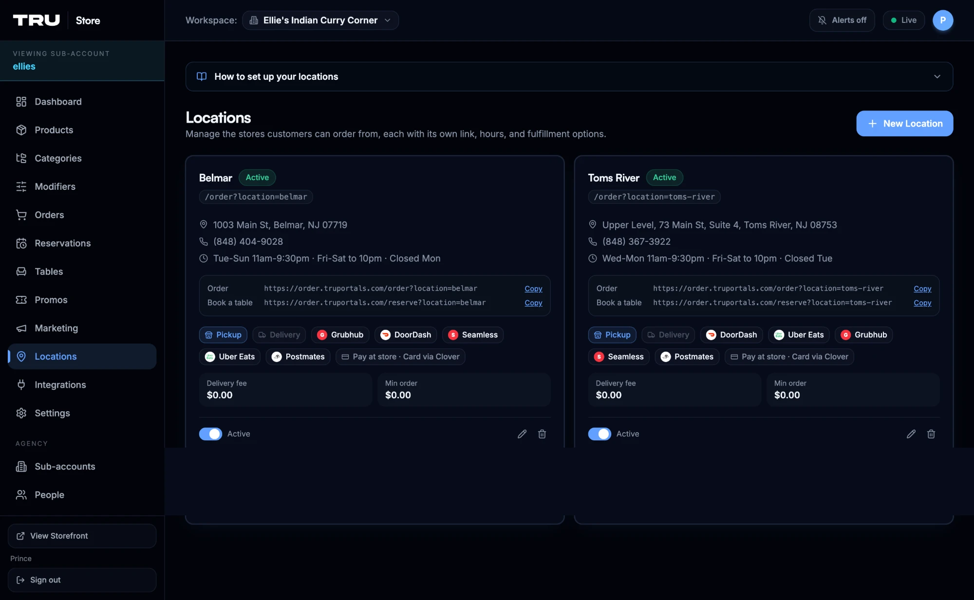 TruPortals admin: Locations