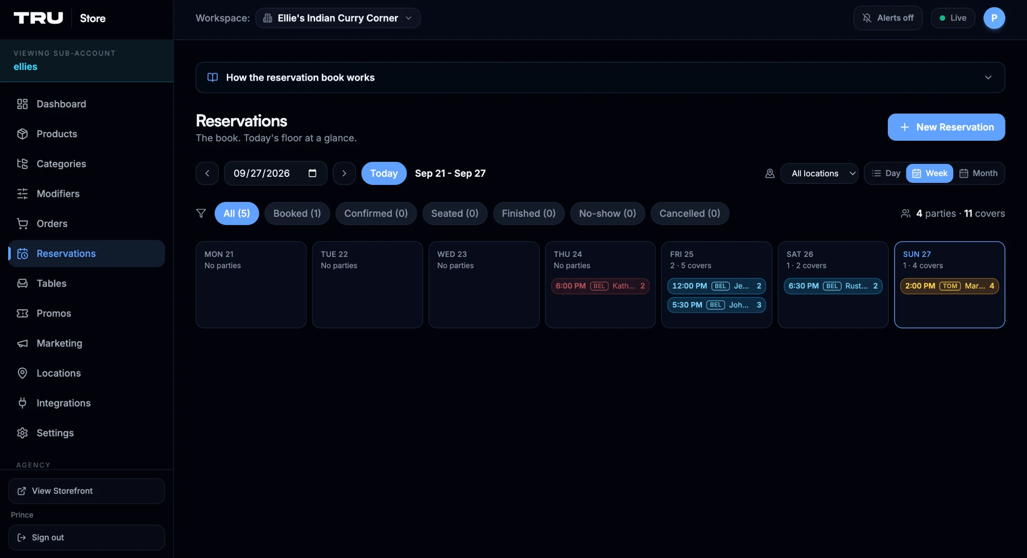 TruPortals admin: Reservations